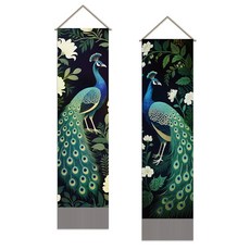 2개 침실 및 거실 장식용 폴리에스터 벽걸이 태피스트리 직사각형 공작새 무늬 1160x330mm, 혼합색