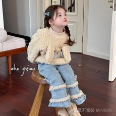 【桃園出貨】女童秋冬裝2025新款小女孩洋氣羊羔卡通寶寶韓版加絨上衣加厚褲子1206