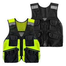 빅포켓 메쉬 작업 조끼 / 4포켓 4지퍼 수납 / 메쉬 반사 리플렉터 / 자석설치 가능 / 배달 공사 안전 다기능 라이더 베스트, 네온