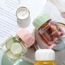 귀여운 휴대용 유리컵 300ML 3개, 투명색