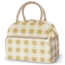 Coobiiya 여성 남성용 런치 백 런치 박스 귀여운 코듀로이 런치 토트백 단열 재사용 가능한 런치 박스 대용량 쿨러 백 직장 여행 피크닉용 퍼플 화이트, 코듀로이 격자무늬