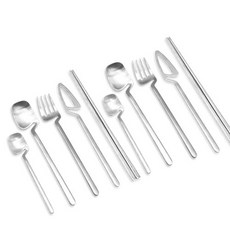 19V69 바치오 커트러리 스텐 커트러리 2인 10p 세트, 10개, 실버, 숟가락2 + 젓가락2 + 포크2 + 나이프2 + 디저트스푼2