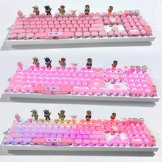 짱구 키보드 크레용 신짱 키캡 캐릭터 데스크테리어, 아니요, 차 샤프트, 108RGB 3모드 분홍 쿼츠 키보드