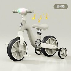 BestTrike 兒童一車兩用平衡滑行車, 清新綠 輔助輪 音樂燈光, 如圖