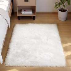 Goolela 라임 그린 푹신한 모피 러그 7.6x12.7cm(3x5인치) 침실 놀이방 침대 옆 퍼지 인조 양가죽 샤그 데코 직사각형 253811, 화이트