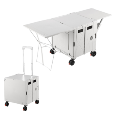 升級雙桌板 折疊收納手推車 露營 購物車 寵物推車 收納車 野餐車, 雙桌板【萬向四輪卡其, 1個