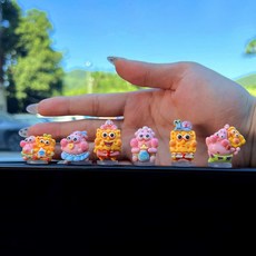 小新の雜貨鋪 汽車擺件屏幕導航擺件可愛中控臺海綿寶寶派大星車載車內裝飾用品, 海綿寶寶【6只裝】立體款 1套