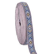 카모 밴드 에스닉 자카드 리본 스트랩 금속 가공 액세서리 DIY 의류 공예, 1개, 블루 에스닉자카드 다이아몬드