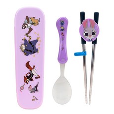 Zootopia 餐具組 湯匙 筷子附收納盒, 紫色, 1套