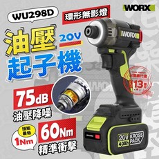 WORX 威克士 WU298D 20V 油壓起子機, 1個, 主機+4.0雙電+6A快充+工具袋