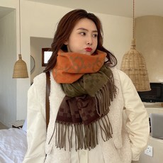 羊絨圍巾 女新款格子羊絨圍巾 仿羊毛百搭雙麵秋冬加厚保暖圍巾披肩 舒適
