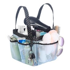 Haundry 메시 샤워 캐디 백 휴대용 대학 기숙사 욕실 토트 캠프 체육관용 빠른 건조 홀더 열쇠 고리가 있는 바구니 포켓 8개 옥스포드 손잡이 2개 그레이, Blue Gold Dot