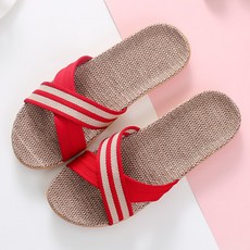 커플실내화 층간소음 라탄 린넨 두줄크로스 왕골슬리퍼 대나무 여름 실내 거실용 JUN팩토리, 레드, 1개