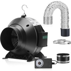 멜론팜 공기 여과 키트 4인치 190 CFM 인라인 덕트 팬 E12 스피드 컨트롤러 6.6피트 및 고무 커플러 냉각 부스터용 환기 배기 재배 텐트 수경, 4"+Ducting1
