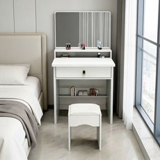 YAPOGI 포함 거울 의자 화장대 세트 다용도 서랍형 수납 화장대 분장의자 증정, 화이트