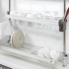 ENEX 鋁製支柱式碗盤瀝水架 600, 2層, 銀色