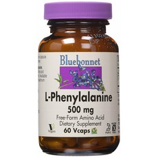 Bluebonnet L-苯丙氨酸 500mg 素食膠囊 無糖 無麩質, 60入, 1個, 60錠