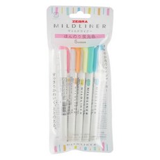 제브라 마일드 라이너 양면 형광펜 5색 세트 WKT7, 플루오레센트, 1세트