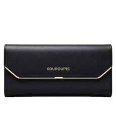 KOUROUPIS 簡約長款錢包 皮夾 大容量 卡套 手拿包, 經典黑