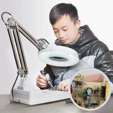 LED 확대경 스탠드 돋보기 램프 작업용 고배율 밝기조절, 20배율 녹색 (밝기 조절)