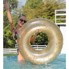 外貿加厚亮片游泳圈 水上充氣兒童腋下泳圈 救生圈戲水玩具, 金色, 1個