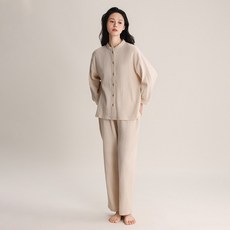 여성 이중 거즈면 순면100 요루면 주머니가 있는 잠옷 세트 온돌방 에어컨룸 피부민감족 자취러 추천 겉옷 가능 세탁할수록 부드러운 홈웨어