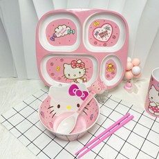 兒童碗學生餐具套裝可愛卡通寶寶家用喫飯碗防摔防燙碗勺筷杯盤, 1個, 五寸圓盤,大號草莓碗套裝