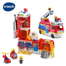 Vtech 2合1消防英雄豪華救援組 消防車 消防隊 雲梯車 消防員 直升機 消防局 救援任務 英雄 伸縮梯 短語 收納, 1個, Multi-color
