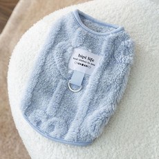 강아지 패딩 겨울 후리스 양털 안감 하네스 호환 맨투맨, 1개, 블루 목줄