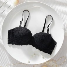 여성용 두꺼운 속옷 작은 가슴을 모아 스틸 링 모양의 어퍼 서포트 A 컵 플랫 브래지어 더블 브라렛, black, 34 75AB, 싱글 사이즈