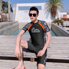 男士分體式短袖五分褲泳衣 防曬溫泉沙灘套裝