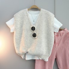 달콩 여성 빅사이즈 베스트 마임브이넥오버핏니트조끼