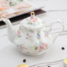 세라믹 차끓이는주전자 유럽 카페 꽃 주전자 포트 티팟 커피 찻그릇 파티 베이스 가열 물, N. 꽃 흰색 화분 500ml