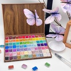 색 수채화 물감 글리터 나무 상자 전문가용 예술가 공예가용 그림, 1개, 2. 84 Colors