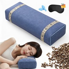 Novah 메밀 베개 사각형 경추베개 전통무늬 깊은잠 보호, 1개, 다크 블루