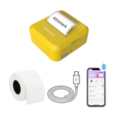 Ablemark 라벨 프린터기 스티커 라벨지포함 고속인쇄 바코드 생성 큐알코드 스캔 가능, 1세트, 엘로우