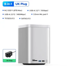 ORICO 미니 타워 도크 M.2 NVMe SATA SSD 케이스 3.5HDD 인클로저 USB 3.2 허브 Mac Mini M4용 RAID가 된 1, 06 UK Plug