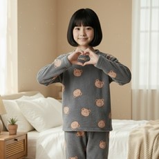 르브니 주니어 성인 극세사 수면잠옷 곰돌이 상하세트 겨울 홈웨어