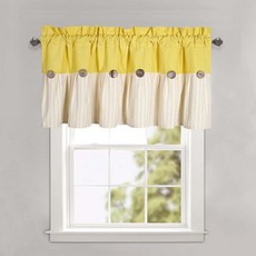 [ 1281121 ] DOSLY IDÉES 팜하우스 러스틱 면 밸런스 코코넛 버튼이 있는 옐로우 스트라이프 플리츠 디자인 주방 거실 침실용 멀티룸 창문 트리트먼트 너비