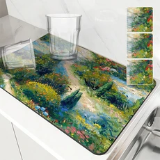 플린트 미끄럼 방지 주방 흡수성 배수 매트 꽃 식물 슈퍼 커피 접시 건조 빠른 욕실 패드, 20-30cm 7.8-11.8in, XSDTE1736 2, 1개