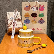 onyou 케이크 머그컵 도자기 선물 감성 귀여운 생일선물 (선물포장 옵션), 1개, 레몬 (고급 선물 상자 + 선물 가방)