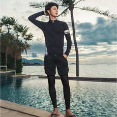 紫玉蘭 潛水服 拉鍊分體長袖長褲游泳衣