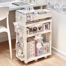 엠티링크 다용도 책상 서랍장 수납장 책장 문구 수납선반 수납함 이동식 바퀴형 사무용 접이식, 투명, 3단