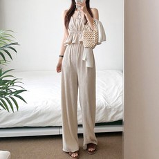 요시아나 [당일발송] 러블리무드 레이카 끈나시 탑 롱팬츠 투피스 세트 3컬러