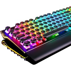 RK AL S08 타자기 기계식 키보드 풀 RGB 게이밍 숫자 패드와 탈착식 손목 받침대가 유선 PC 게임 레트로 원형 스위치 블랙, blue switch, black