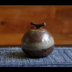 復古茶罐 茶葉儲存罐, 日式粗陶茶葉罐零食罐家居擺件柴燒窯陶瓷工藝品陶罐蓋罐, 1個