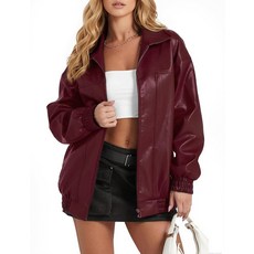 GraceSelect 여성용 오버사이즈 가죽 재킷 캐주얼 소프트 인조 가죽 지퍼 오토바이 코트 포켓 포함 2025 가을 패션 드랙 브라운. 스몰