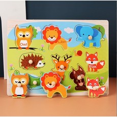 手抓板拼圖 幼兒配對形狀認知 啟蒙益智玩具 卡通動物立體木製拼圖, 18森林動物, 1個