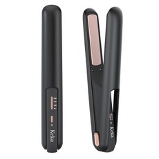 휴대용 2in1 무선 헤어 고데기 매직기 스트레이트 웨이브, 블랙