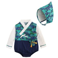 Augelute 嬰幼兒和服造型包屁衣 兩件式套裝附帽子